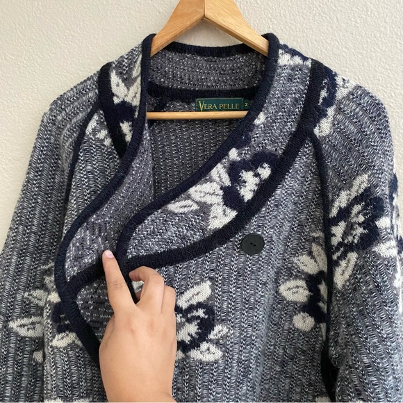 Vera Pelle Grannycore Thick Knit Wool Cardigan Sweater Coat medium - Picture 5 of 10